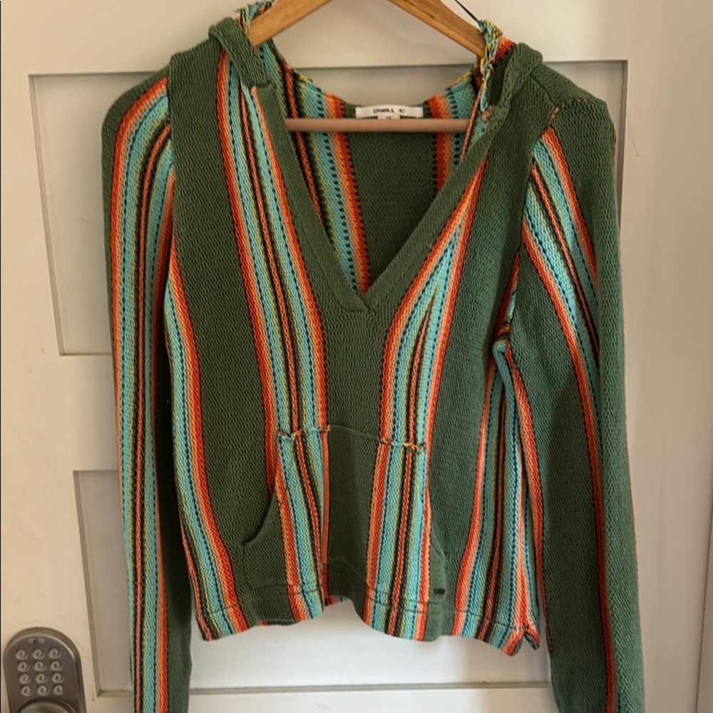 O'Neill Green and Orange V-Neck Sweater